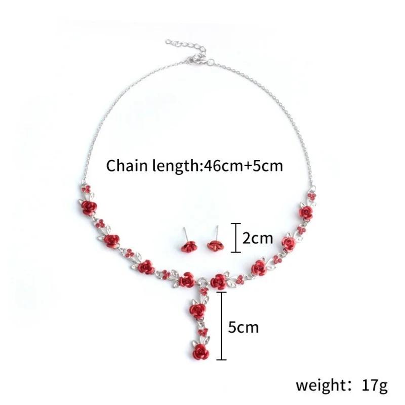 Nowa moda Prosty naszyjnik z zawieszką w kształcie róży na ślub i wesele Zestawy biżuterii kolczyki