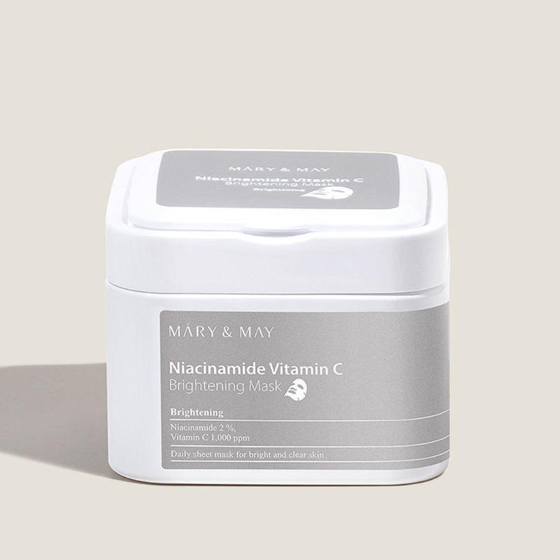 MARY & MAY Niacinamide + Vitamin C Brightening Daily Mask – Tone-Up Sheet Mask (30 Sheets)