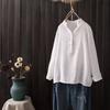 Cotton Yarn Print Blouses for Women Autumn Japan Style Long Sleeve V Neck Vintage Printed Shirts Middle Aged Women Clothing