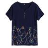 Women Loose V Neck Short Sleeve Printed Cotton T Shirt Middle Aged Mom Casual Top