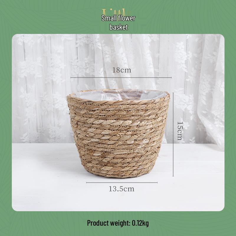 Rattan Woven Flower Basket for Home and Balcony Decor with Green Plants