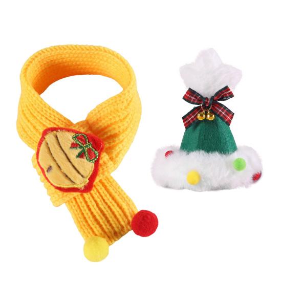 Pet Christmas Hat And Scarf Set for Small Dogs Cats Winter Knitted Santa Hat