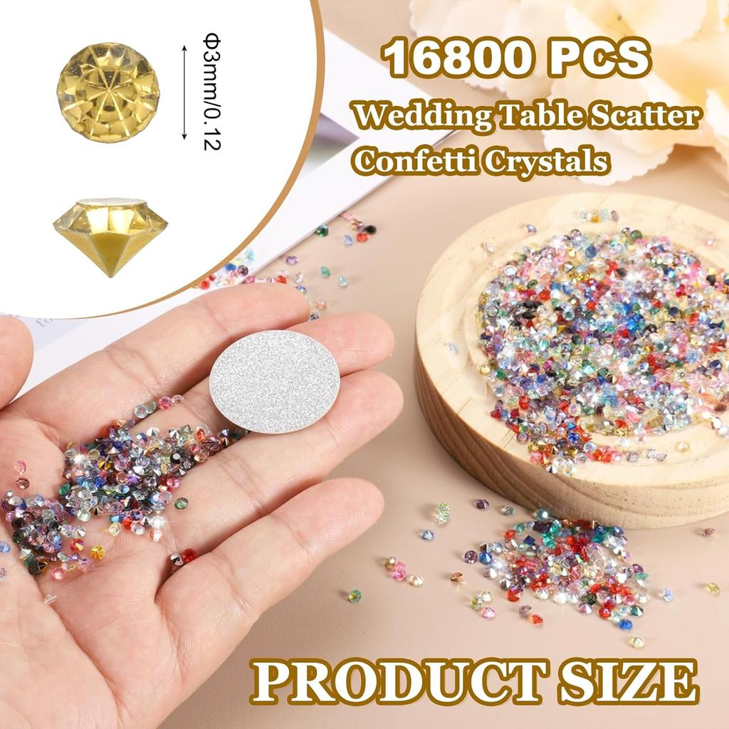 MECCANIXITY 16800 Pcs Wedding Table Scatter Confetti Diamond, 3mm Mini Crystals Acrylic Fake Diamonds Rhinestones for Table Centerpiece Decorations