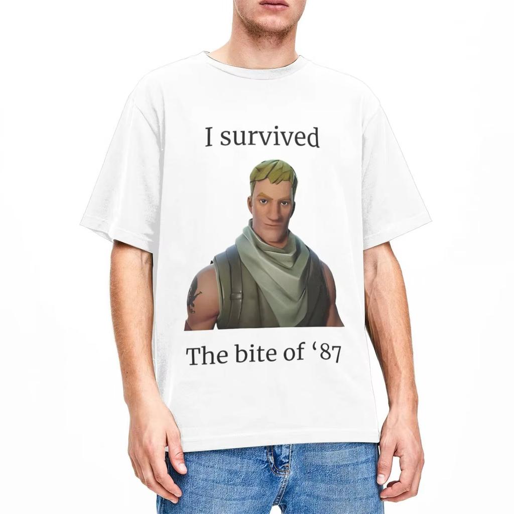 Fortnitions I Survived The Bite of 87 T-Shirt Men's Women Shooting Game Humor Cotton Tees Crewneck Top Plus Size Casual Clothing