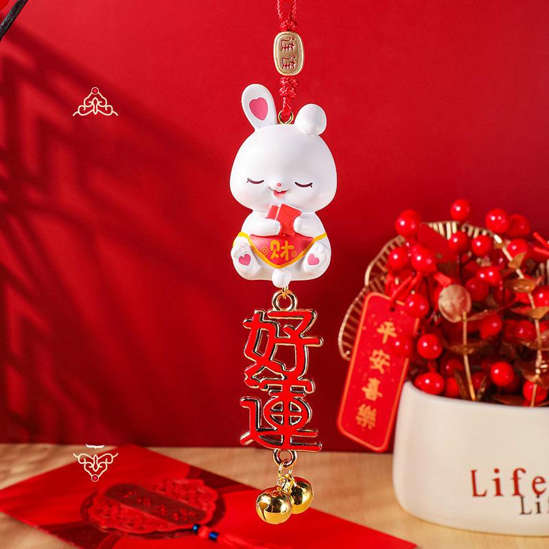 2024 New Year Rabbit Car Pendant Car Mirror Cute Rabbit Decoration Ornament Hanging Valentine's Day Gift Automotive Interior