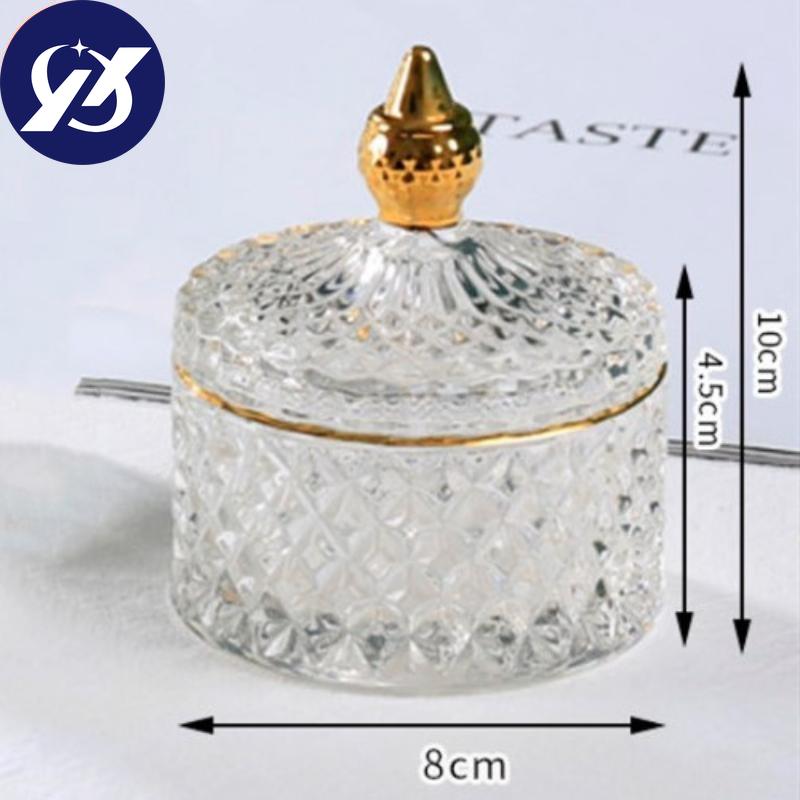 European Retro Glass Jar with Lid Transparent Gold Jewelry Cotton Swab Storage Box Tea Candy Tank Sugar Bowl Makeup Brush Holder