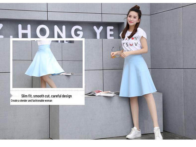 High Waist A-line Midi Skirt – Elastic, Slimming, Versatile, and Perfect for Dance & Sailor Styles