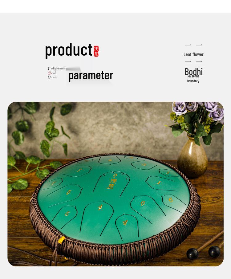 15-Note D Key Handpan Steel Tongue Drum, 14-inch, with Colorful Empty Sanskrit Design