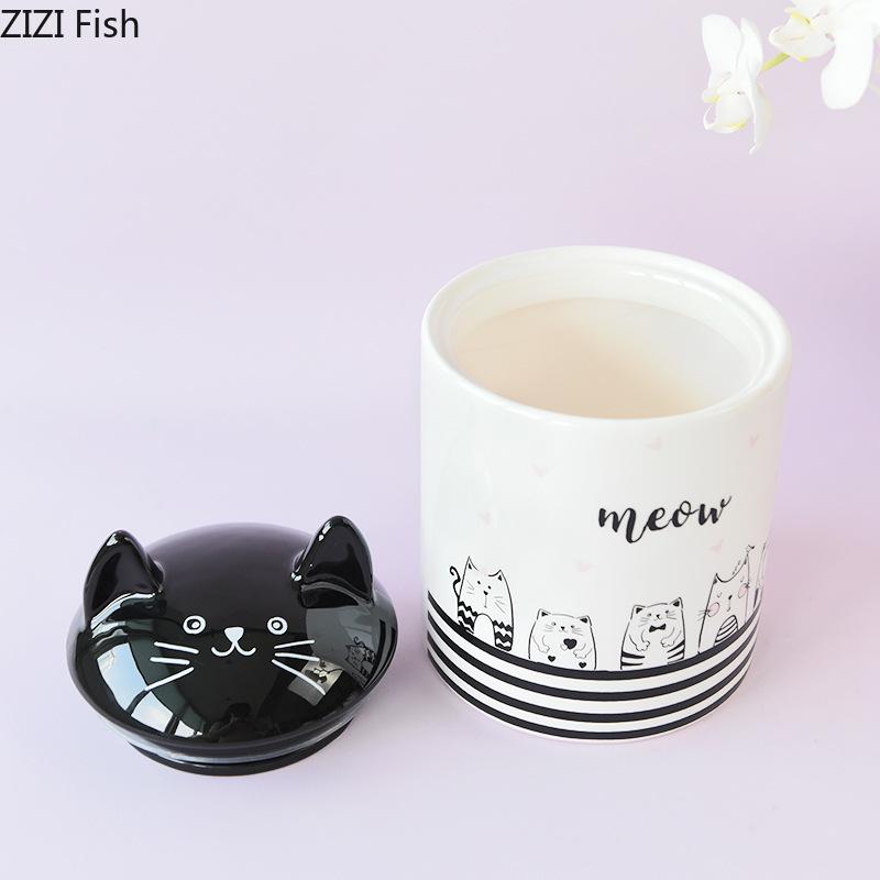 Cute Black Cat Decorative Jar and Lids Dressing Table Ring Necklace Jewelry Box Cosmetic Jar Ceramic Candy Pots Aroma Can