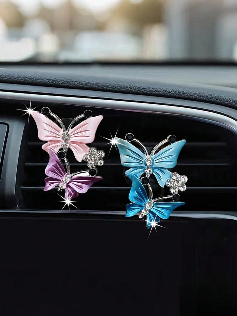 Car Air Vent Butterfly Clip, Gradient Pink Purple & Blue Design, Metal Clip for Car AC Vents, Vehicle Interior Decoration Access