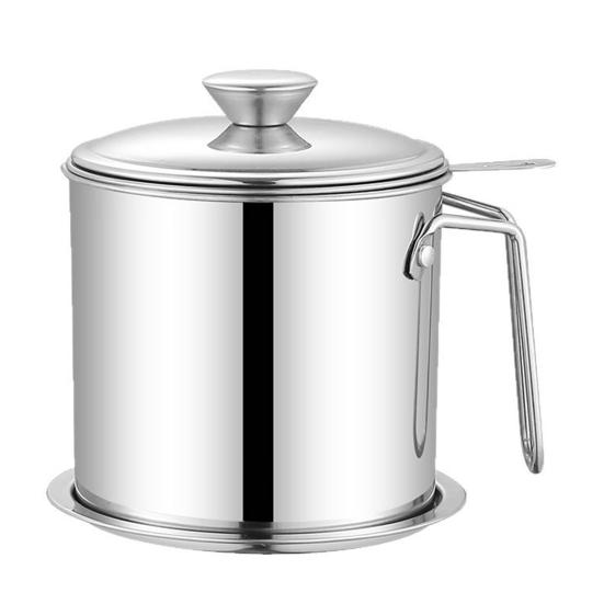 Edelstahl Ölfilterbehälter mit Feinmaschen-Sieb 1,4/1,8L Große Kapazität Küchenölkrug zum Frittieren Kochen Rostbeständig Hitzebeständig Ölkanne