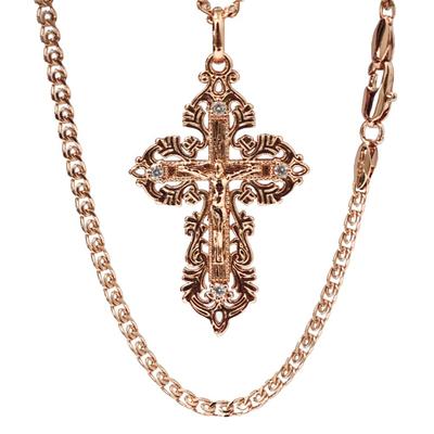Jesus Cross Lace Pendant Rose Gold Color Necklace Woman Birthday Jewelry Gift