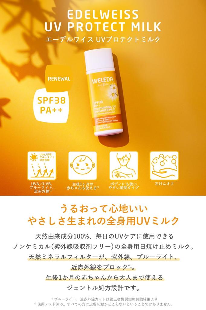WELEDA Mleczko Ochronne Edelweiss SPF38 PA++ 50ml, Mineralny Krem do Opalania na Twarz i Ciało, Pielęgnacja Skóry Dziecka i Wrażliwej