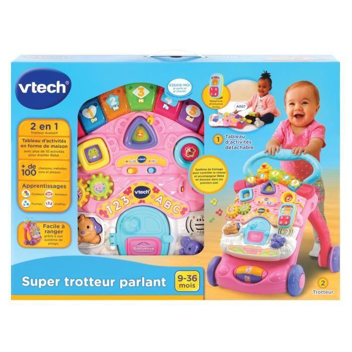 Trotteur parlant 2 en 1 vtech - super trotteur - rose pour bébé de 9 à 36 mois