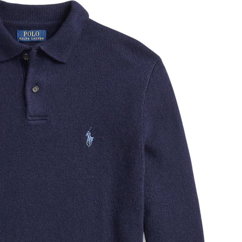 Polo Ralph Lauren Fw24 Solid Color Logo Embroidered Long Sleeve Sweater Men Sweater Hunter-Deep-Blue MNPOSWE16822053-400