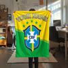 Custom Name Brazil Football Confederation Flannel Blanket, High quality Comfortable for All Seasons, Home Decor, Warmth and Comfort