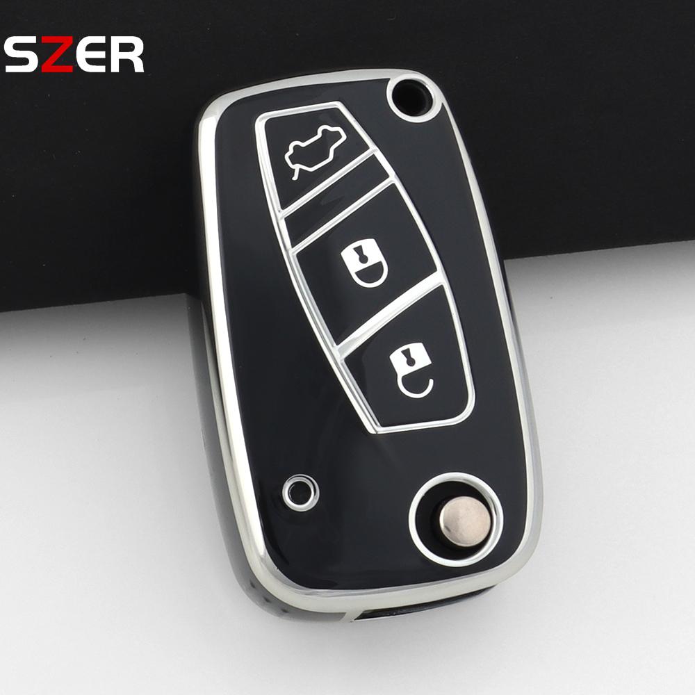 Tpu Car Key Case Cover For Fiat Panda Stilo Punto Doblo Grande Bravo 500 Ducato Minibus Folding Keychain Interior Accessories
