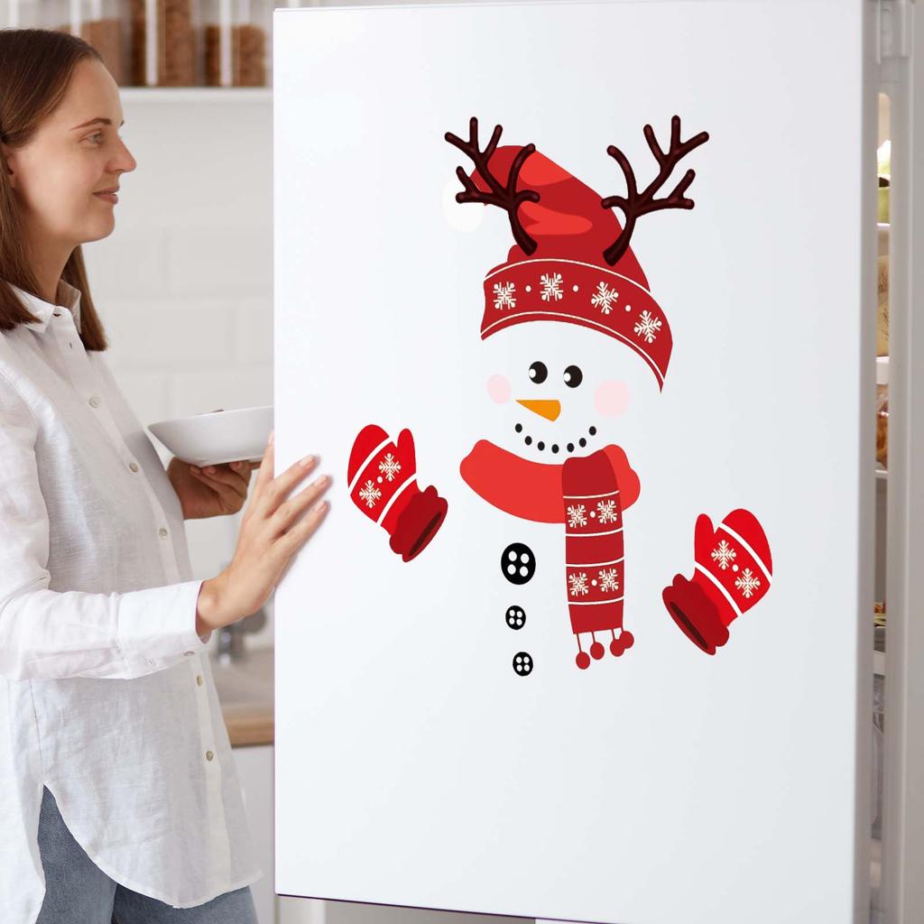 Vánoční samolepky se sněhulákem, Samolepky na ozdobu dárků, PVC Samolepicí Kreslené Vtipné Samolepky na lednici se sněhulákem, Samolepky na okno