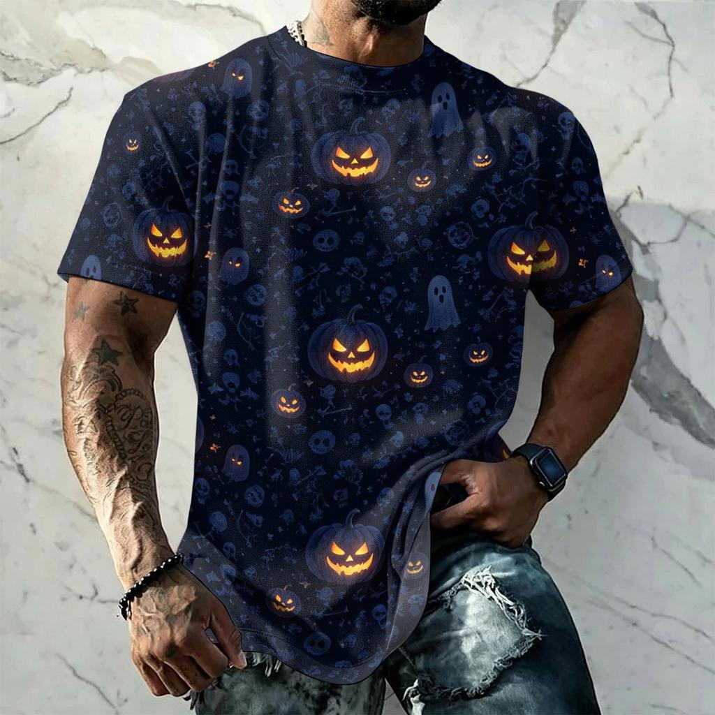 Men's Halloween Print Vintage Texture Short Sleeve T Shirt Loose Breathable Summer Sports Streetwear Casual Everyday Top