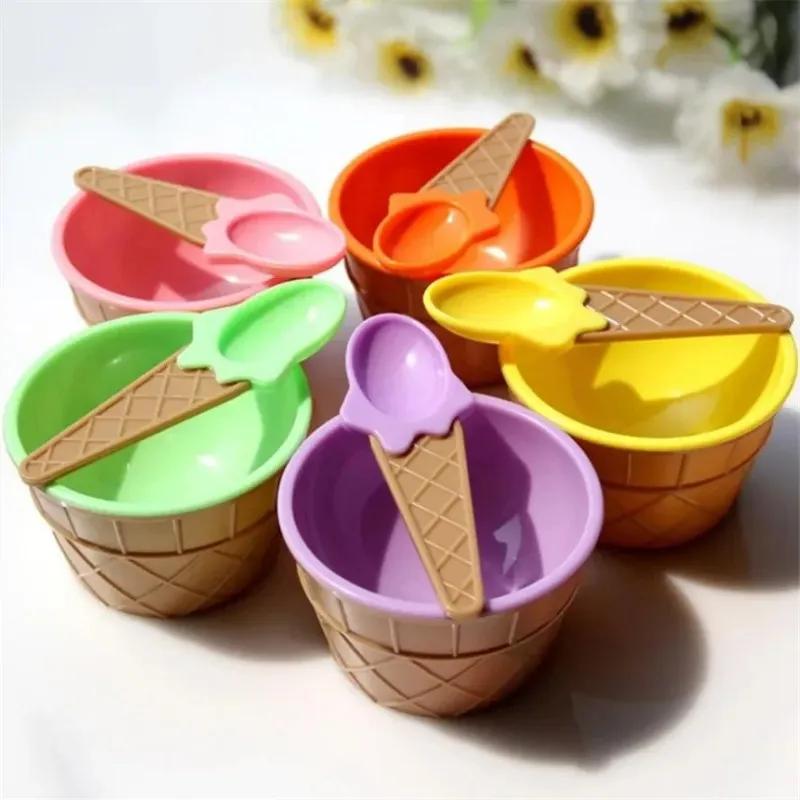 1Set Kids Ice Cream Bowl Spoon Set Durable Children Gifts Lovely Dessert Bowl DIY Ice Cream Tools Icecream Bowl+spoonfor Children Dessert Bowl Set