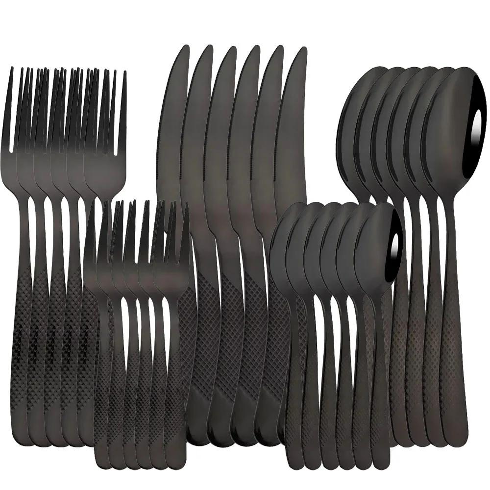 30Pcs Tableware Set Stainless Steel Mirror Gold Dinnerware Set Knife Fork Tea Spoon Flatware Kitchen Home Cutlery Set