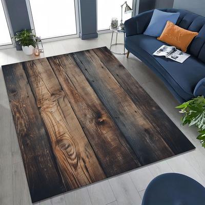 Regenbogen Retro Holzbrett Schwarzbraun Holzmaserung Teppich für Schlafzimmer Wohnzimmer Sofa Zuhause Fußmatte Dekor,Rutschfeste Bodenmatte