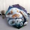Starry Night Sleeping Rabbit Design Automatic Open/Close Umbrella - 8-Rib Compact Travel Umbrella with Dandelion & Starry Sky