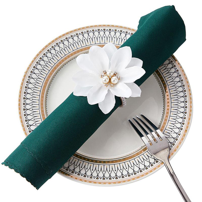 Napkin Rings Pack Of 6,Flower Napkin Holders,White Floral Beads Napkin Rings For Wedding Dinner Table Decoration, Banquet