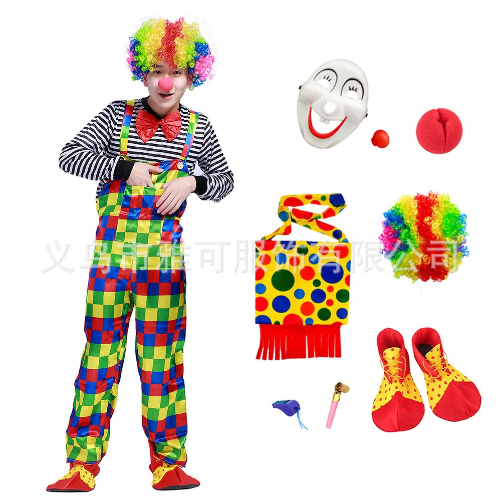 Halloween Clown Costume Set for Adults: Circus Outfit with Wig and Mask