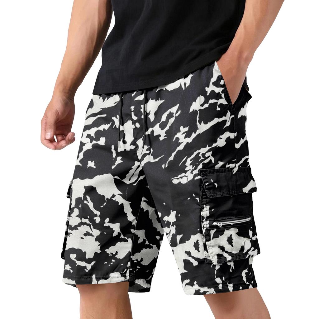 Men's Camouflage Cargo Shorts with Pockets and Drawstring Waist