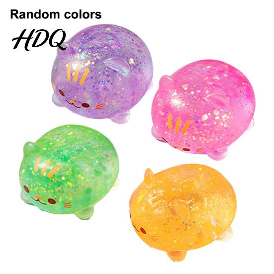 Portable Stress Ball 1/2/3Pcs Mini Cat Squeeze Toy Relief Clear Glitter Kitten Decompression Sugar Sensory Fidget Party Favors Anti-stress
