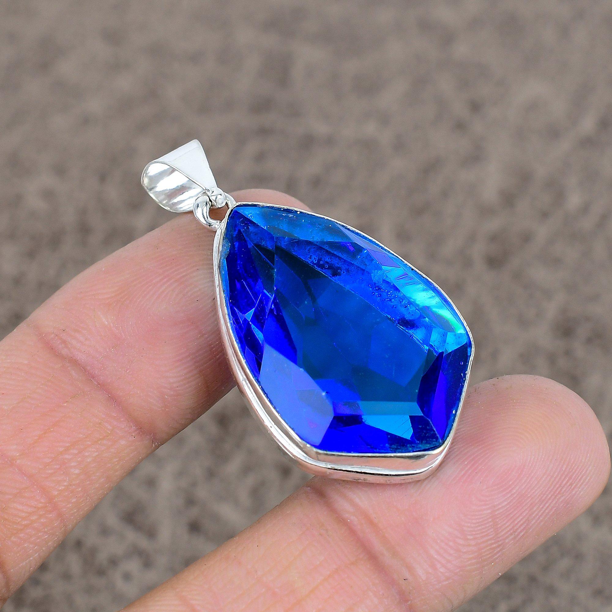 

Blue Topaz Gemstone Handmade 925 Sterling Silver Jewelry Pendant 1.77 KKG-58