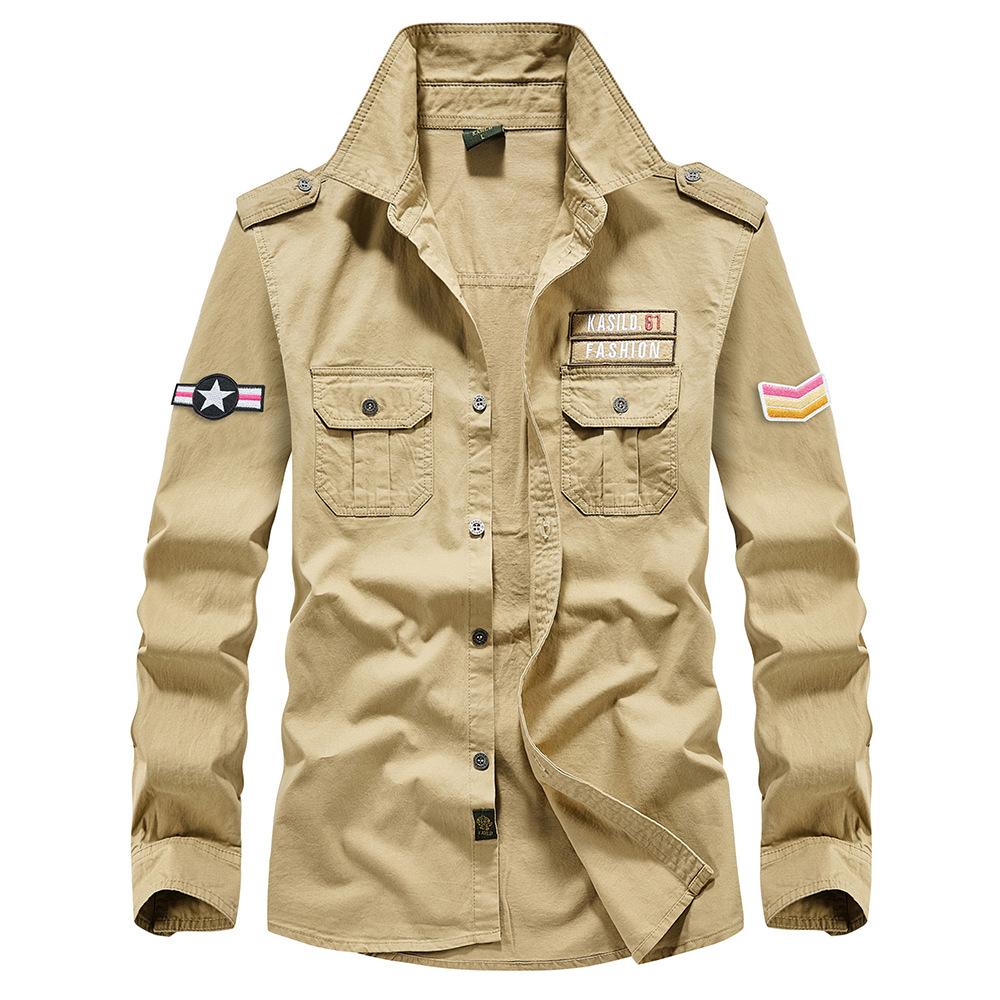 Camicie da Uomo in Cotone a Maniche Lunghe Camicie Casual da Lavoro Militari da Uomo Taglia Larga e Ampia