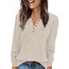 Women's Round Neck Ribbed Patchwork Solid Color Button T-shirt