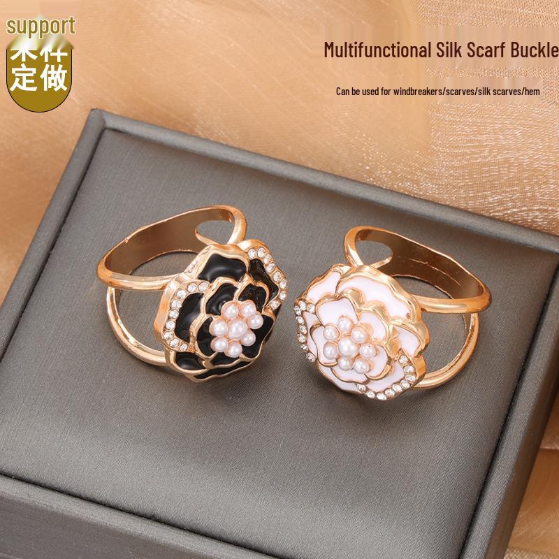 Camellia Flower Versatile Scarf Buckle for Small Square Scarves and Clothing Straps
