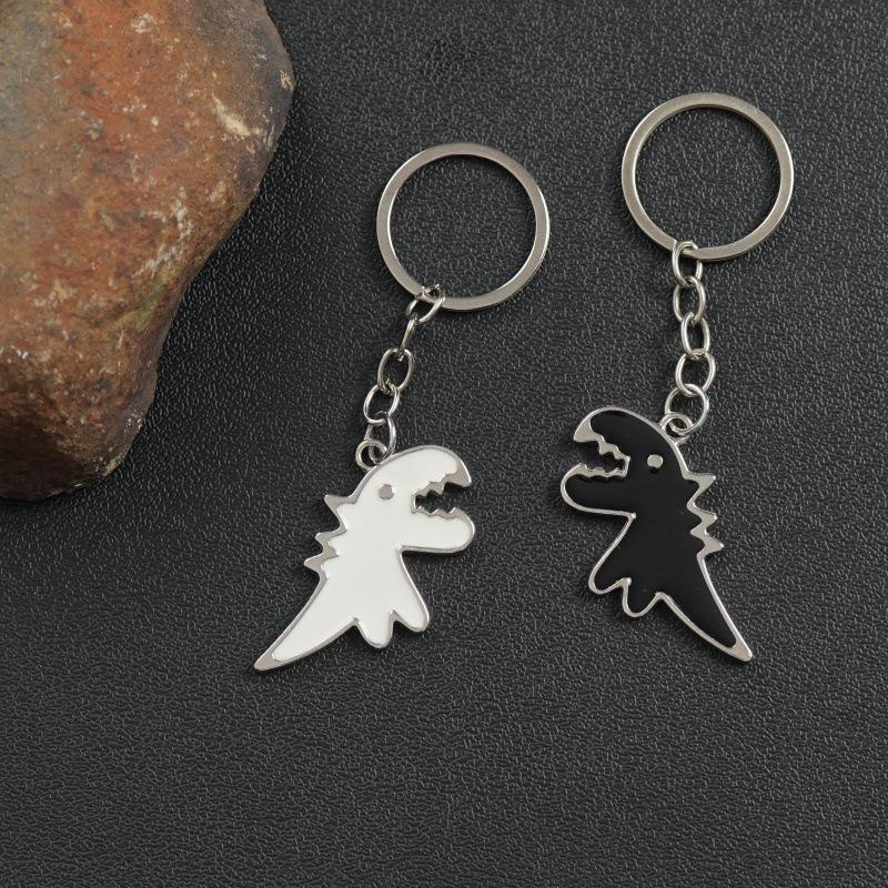 Adorable Dinosaur Couple Keychain - Cartoon Metal Pendant Backpack Accessory Gift