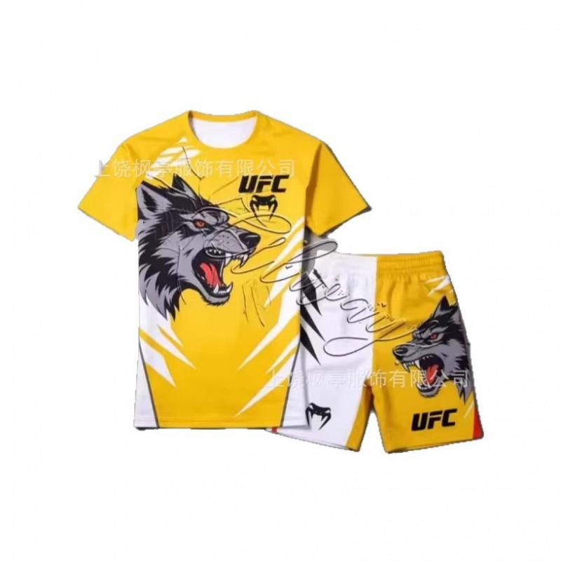 Mens UFC-Style MMA Training Set 3D Printed Short Sleeve T-Shirt Shorts Sportswear Casual Gym Wear