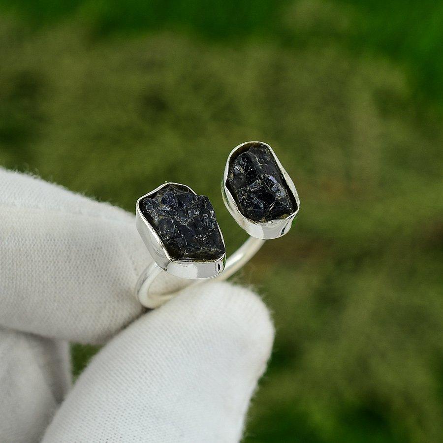 Natural Amethyst Rough Gemstone Statement Adjustable Ring 925 Silver For Girls Adjustable