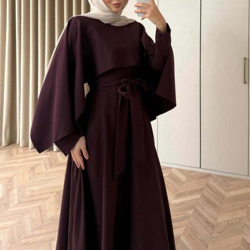 Cross-border Europe, America, Amazon Autumn New Women's Clothing Fashion Temperament Shawl Simple Long-sleeved Long Dress Two Pieces