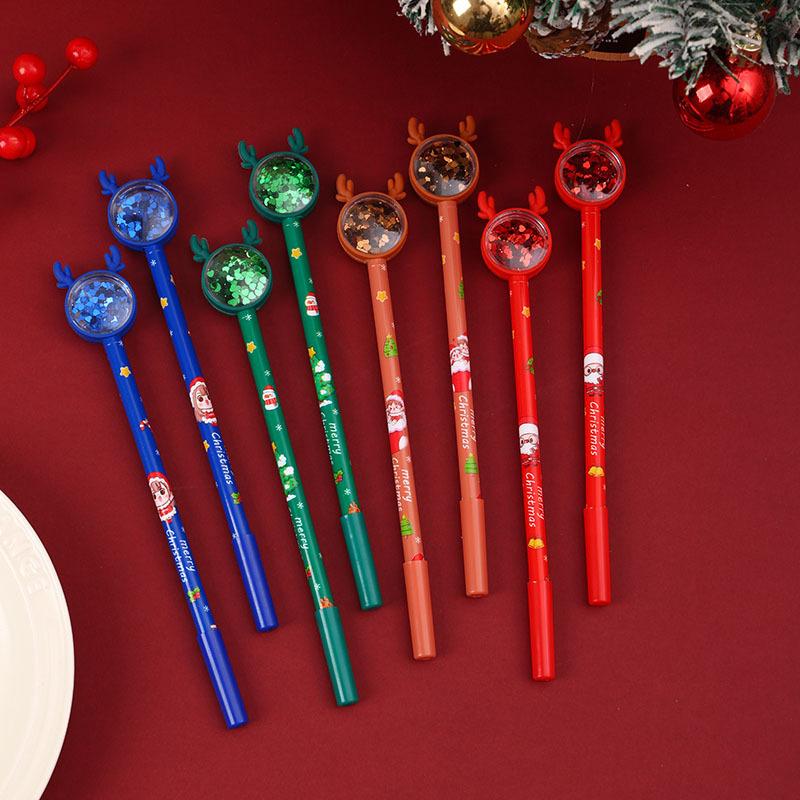

24Pcs Kawaii Christmas Antlers Sequins Cartoon Reindeer Antler Glitter Sequins Signing Pen School Office Prize Gift Writing Pen Supply Random style