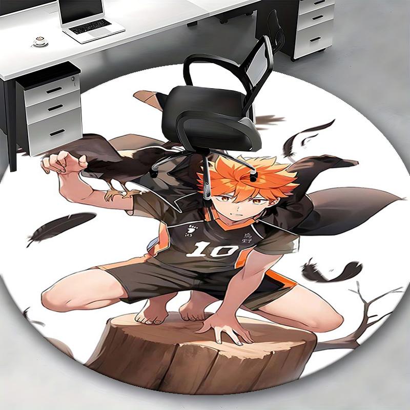 1pc Haikyuu Kuroo Tetsurou Anime Design Round Carpet - Office Chair Mat, Non-Slip Rug for Home Decor