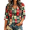Top Casual da Donna con Scollo a V e Maniche 3/4 con Stampa Natalizia