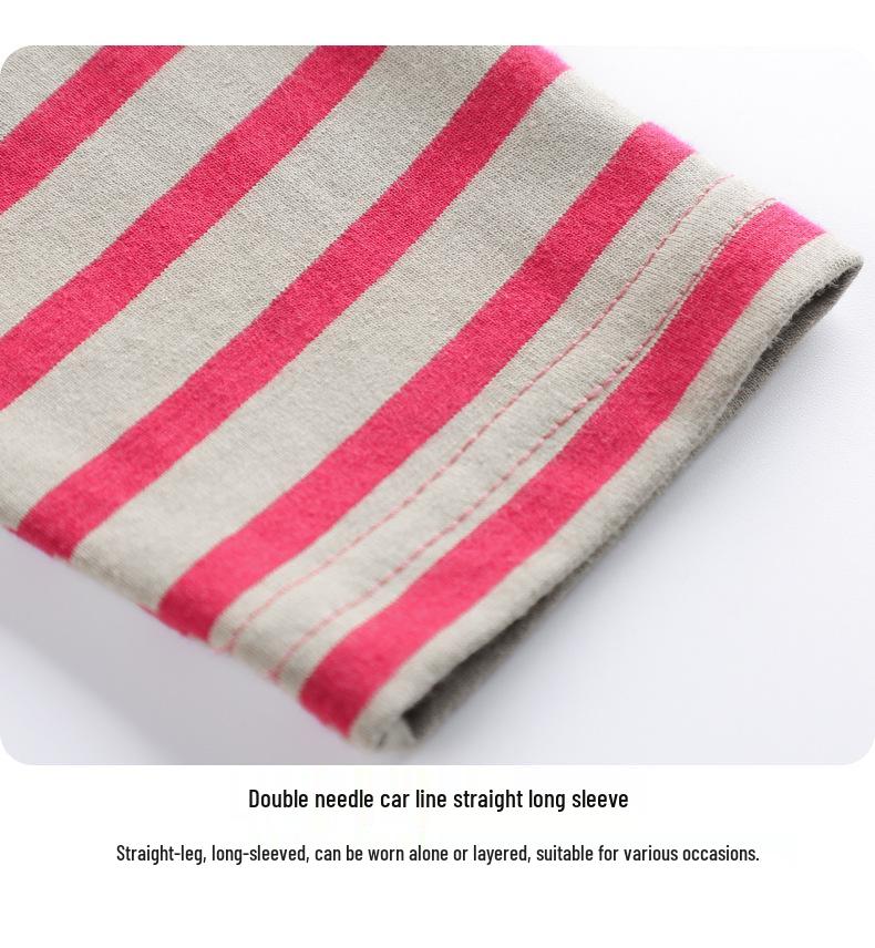 Women's Autumn Korean Style Striped Long Sleeve Lapel T-shirt - 95% Cotton, Button-Up, Slimming Fit