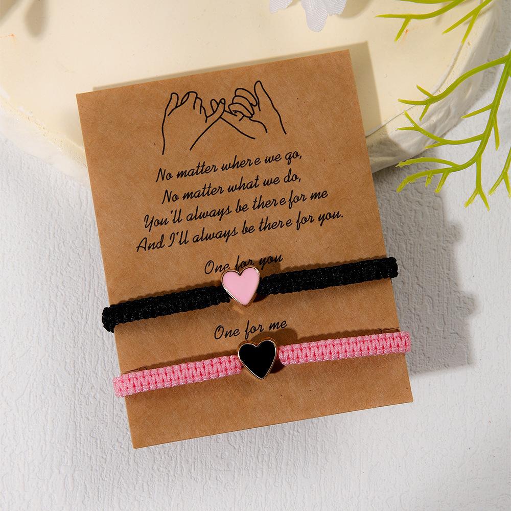 a pair of love girlfriend bracelets, couple friendship woven hand ropes, adjustable matching gift card jewelry batches