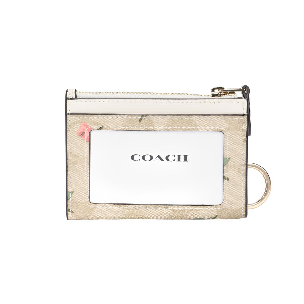 Coach Skinny Id Case 11 Floral Print Logo Canvas Wallet Women Wallet Gold Light-Khaki Multicolor CR972-IMOTV