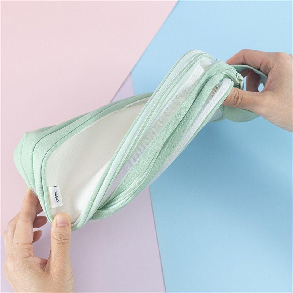 Estuche de Lápices de Malla Grande Dos Compartimentos Estuche para Rotuladores Organizador de Papelería Bolsa de Lápices Transparente Multicolor Bolsa de Maquillaje