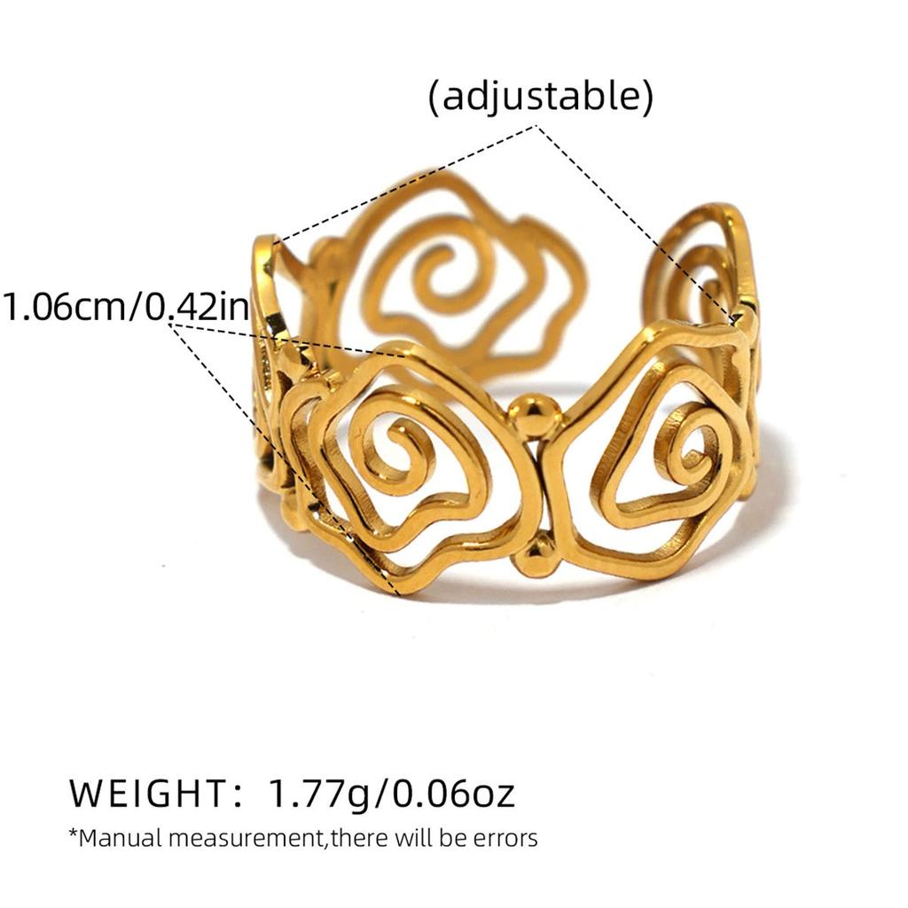 Stainless Steel Spiral Adjustable Open Rings for Women 18K Gold Plated Waterproof High Quality Ladies Jewelry for Vacation Etc