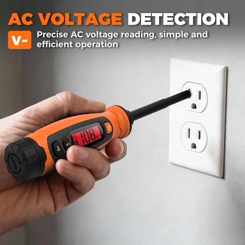 POROMETISTO Digital Voltage Tester Flathead Screwdriver Electrical Induction Circuit Test Pen with LCD Display and Buzzer Alarm