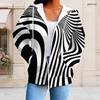 Women Plus Size Zip Up Hoodie Long Sleeve Black White Swirl Stripe Printed Sweatshirt With Drawstring Pockets