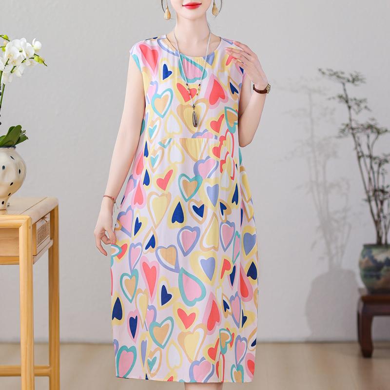 Robes Décontractées pour Femmes Été Vêtements Vintage Grande Taille Sans Manches Ample Robe Longue